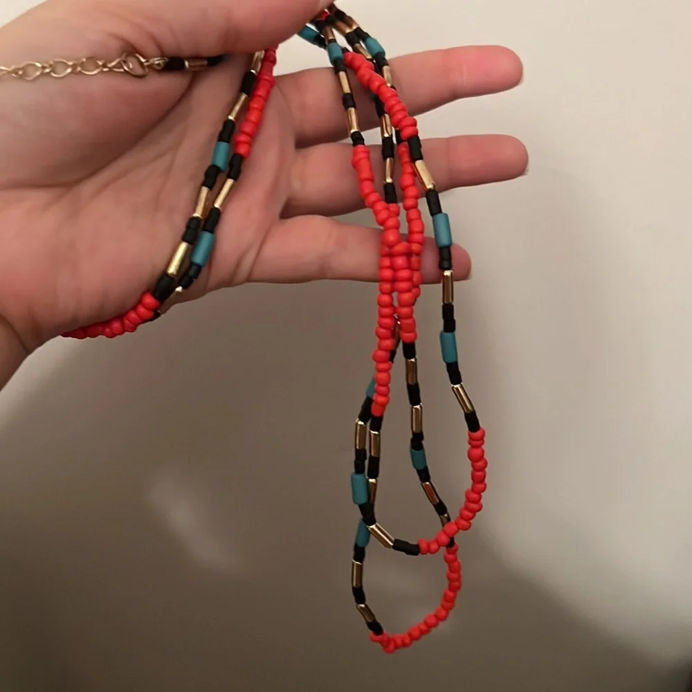Multicolor Women’s Layered Beaded Red Black Blue Gold Necklace Fashion Tribal